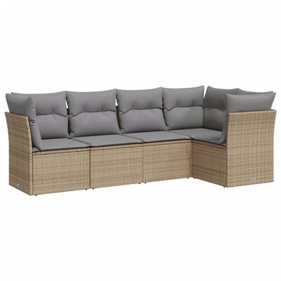 vidaXL Set Divano da Giardino 5 pz con Cuscini Beige in Polyrattan