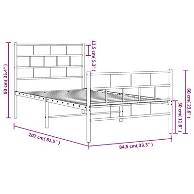 vidaXL Giroletto con Testiera e Pediera Metallo Bianco 80x200 cm