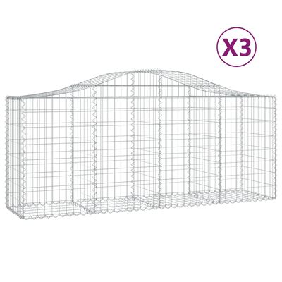 vidaXL Cesti Gabbioni ad Arco 3 pz 200x50x80/100 cm Ferro Zincato