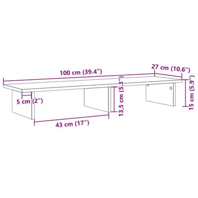 vidaXL Supporto per Monitor Bianco 100x27x15 cm Legno Massello di Pino