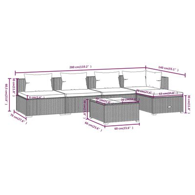 vidaXL Set Divani da Giardino 6 pz con Cuscini in Polyrattan Marrone