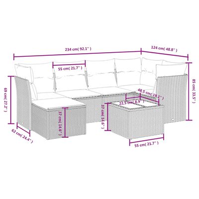 vidaXL Set Divani da Giardino 7 pz con Cuscini Grigio in Polyrattan