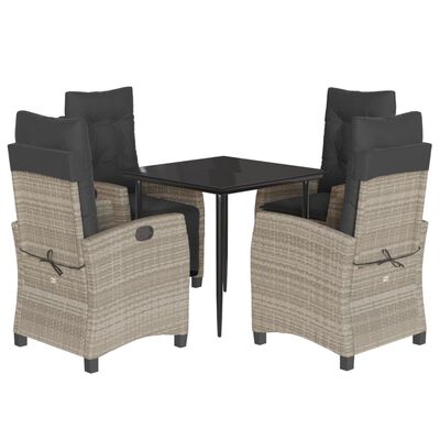 vidaXL Set Pranzo da Giardino 5pz con Cuscini Grigio Chiaro Polyrattan