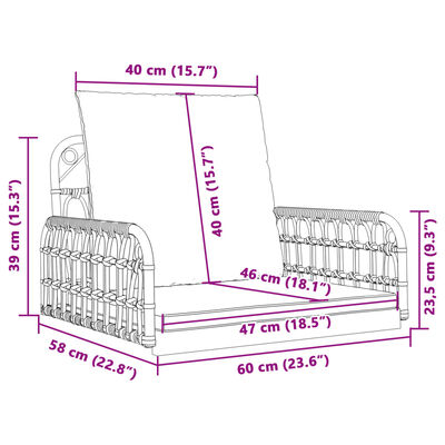 vidaXL Sedia a Dondolo con Cuscini 63x58x39 cm Polyrattan e Acciaio