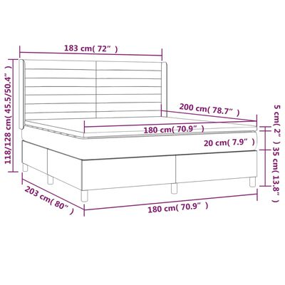 vidaXL Letto a Molle Materasso e LED MarroneScuro 180x200cm in Tessuto