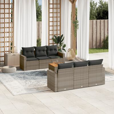 vidaXL Set Divani da Giardino 7 pz con Cuscini Grigio in Polyrattan