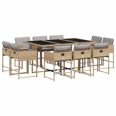 vidaXL Set Pranzo da Giardino 11 pz con Cuscini Beige Misto Polyrattan