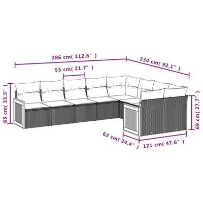 vidaXL Set Divano da Giardino 9 pz con Cuscini Beige in Polyrattan