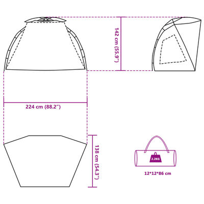 vidaXL Tenda da Spiaggia 2 Persone Grigio Rilascio Rapido Impermeabile