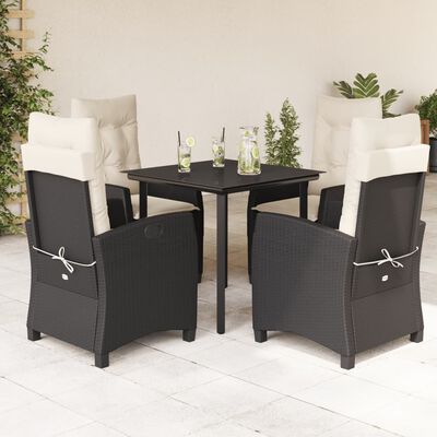 vidaXL Set da Pranzo da Giardino 5 pz Nero con Cuscini in Polyrattan