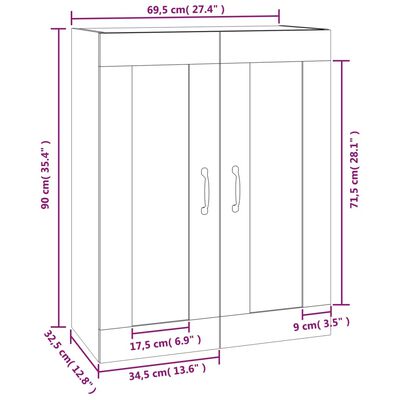 vidaXL Armadietto Pensile a Parete Rovere Fumo 69,5x32,5x90 cm