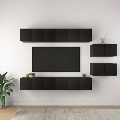 vidaXL Mobili Porta TV 8 pz Neri in Legno Multistrato