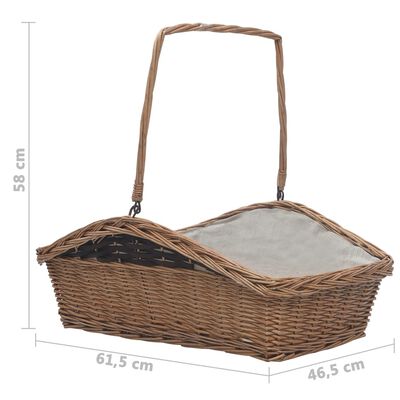 vidaXL Cesta Legna da Ardere con Manico 61,5x46,5x58cm Marrone Salice