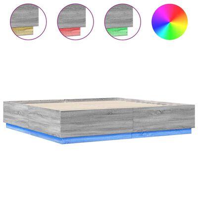 vidaXL Giroletto Luci LED Grigio Sonoma 180x200 cm Legno Multistrato