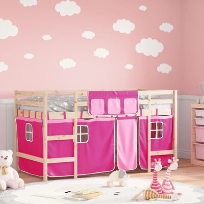 vidaXL Letto a Soppalco con Tende Bambini Rosa 90x200 cm Massello Pino