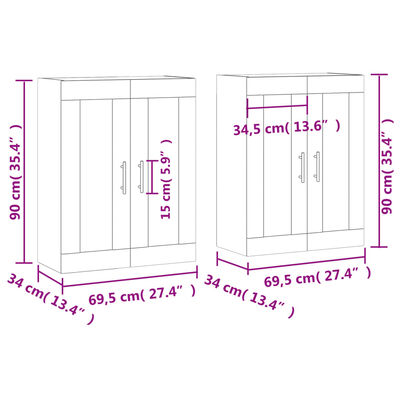 vidaXL Armadietti a Parete 2 pz Grigio Cemento in Legno Multistrato