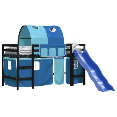 vidaXL Letto a Soppalco con Tunnel Bambini Blu 80x200cm Massello Pino