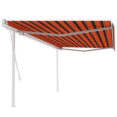 vidaXL Tenda da Sole Retrattile Manuale con Pali 5x3 m Arancio Marrone