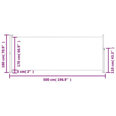 vidaXL Tenda Laterale Retrattile per Patio 180x500 cm Grigia