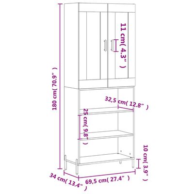 vidaXL Credenza Grigio Cemento 69,5x34x180 cm in Legno Multistrato