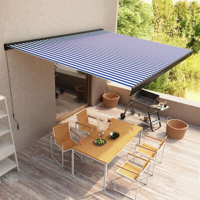 vidaXL Tenda a Cassonetto Manuale 500x300 cm Blu e Bianca