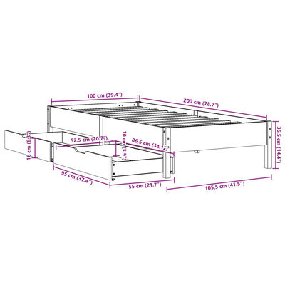 vidaXL Giroletto senza Materasso Bianco 100x200 cm Legno Massello Pino