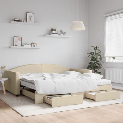 vidaXL Divano Letto Estraibile con Cassetti Crema 100x200cm in Tessuto