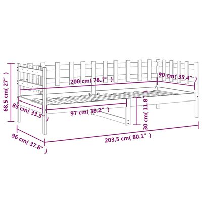 vidaXL Dormeuse senza Materasso 90x200 cm in Legno Massello di Pino