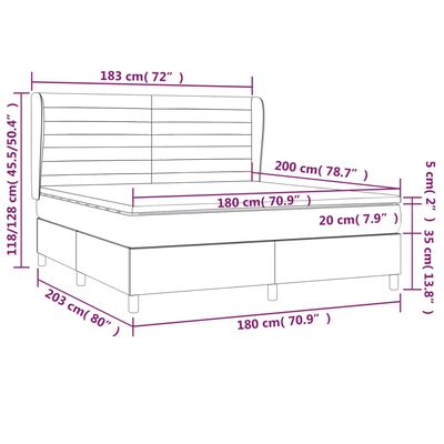 vidaXL Giroletto a Molle con Materasso Grigio Chiaro 180x200cm Velluto