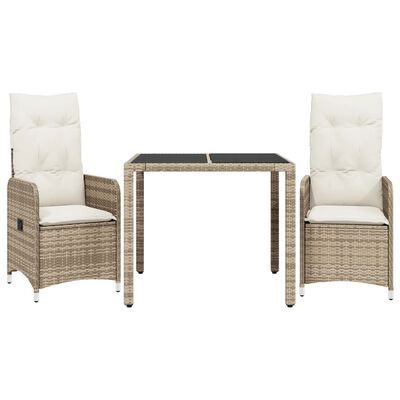 vidaXL Set da Bistrò da Giardino 3 pz con Cuscini Beige in Polyrattan