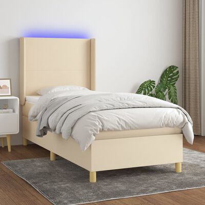 vidaXL Letto a Molle con Materasso e LED Crema 80x200 cm in Tessuto