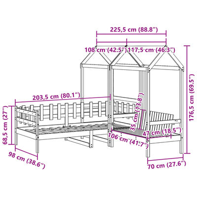 vidaXL Set Dormeuse e Panca con Tetto 90x200cm Legno Massello di Pino