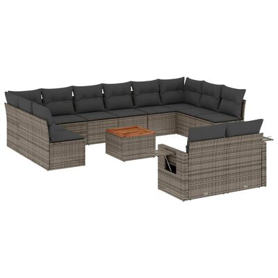 vidaXL Set Divani da Giardino 13 pz con Cuscini Grigio in Polyrattan