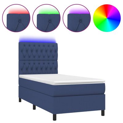 vidaXL Letto a Molle con Materasso e LED Blu 90x190 cm in Tessuto