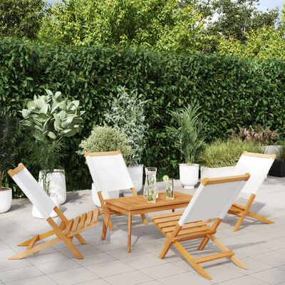 vidaXL Sedie da Giardino Pieghevoli 4pz Bianco Crema Tessuto e Legno