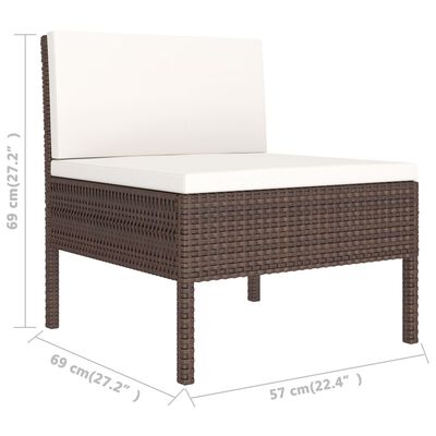 vidaXL Set Divani da Giardino 3 pz con Cuscini in Polyrattan Marrone