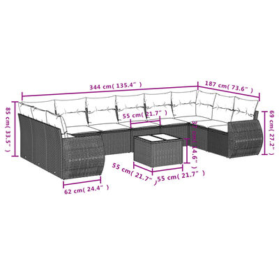 vidaXL Set Divani da Giardino 10pz con Cuscini in Polyrattan Nero