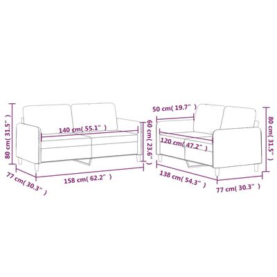 vidaXL Set di Divani 2 pz con Cuscini Crema in Tessuto