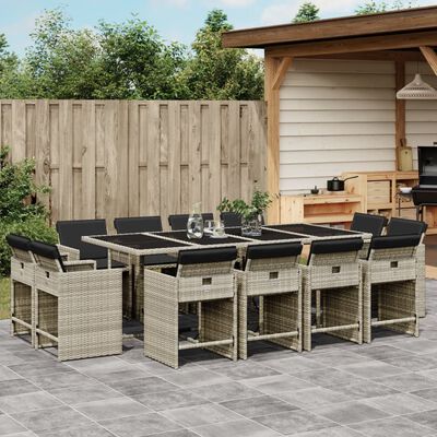 vidaXL Set da Pranzo da Giardino 13pz con Cuscini Grigio in Polyrattan