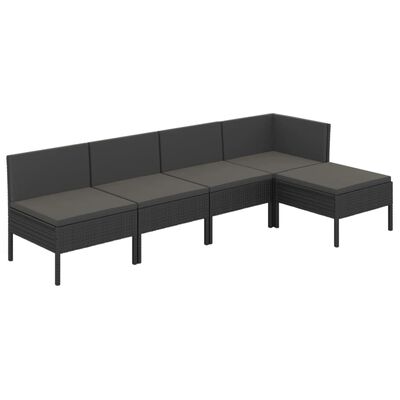 vidaXL Set Divani da Giardino 5 pz con Cuscini in Polyrattan Nero