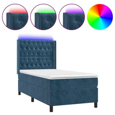 vidaXL Letto a Molle con Materasso e LED Blu Scuro 100x200 cm