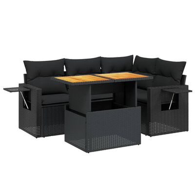 vidaXL Set Divani da Giardino 5 pz con Cuscini in Polyrattan Nero