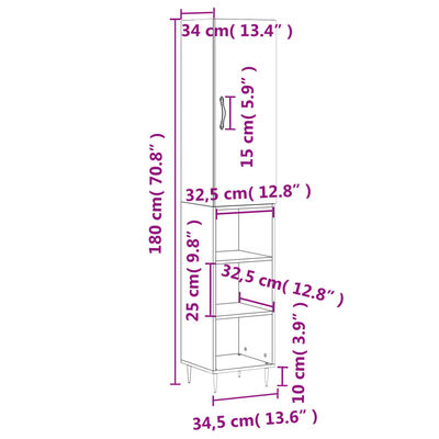 vidaXL Credenza Rovere Fumo 34,5x34x180 cm in Legno Multistrato