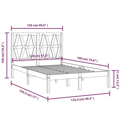 vidaXL Giroletto in Legno Massello di Pino 120x190cm Small Double