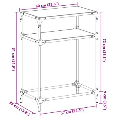 vidaXL Tavolino Consolle Piano Vetro Trasparente 60x35x81cm in Acciaio