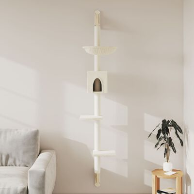 vidaXL Albero per Gatti con Tiragraffi a Parete Crema 187 cm