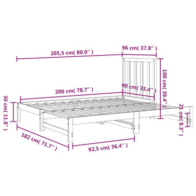 vidaXL Dormeuse Estraibile 2x(90x200) cm Legno Massello di Pino