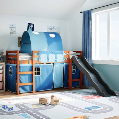 vidaXL Letto a Soppalco con Tunnel Bambini Blu 80x200cm Massello Pino