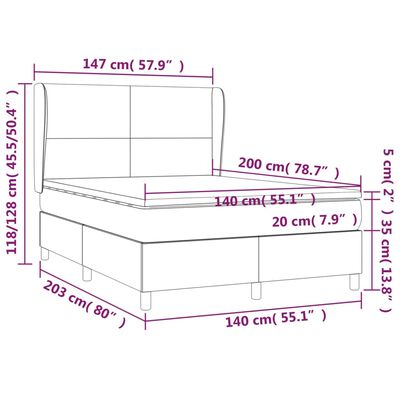 vidaXL Giroletto a Molle con Materasso Grigio Chiaro 140x200cm Velluto