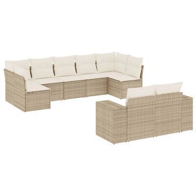 vidaXL Set Divano da Giardino 9 pz con Cuscini Beige in Polyrattan